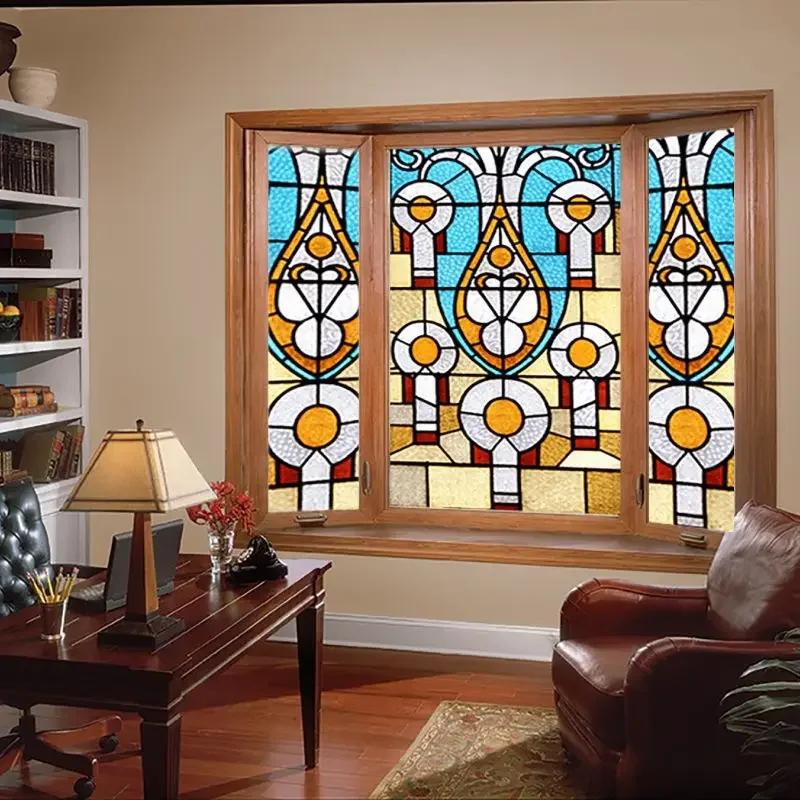Stained Glass Window Stickers, Privacy Film, Church Style, Static Cling, Decorative Frosted Window Films, Customized Size