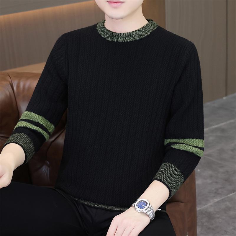 

2025 Men s Thick Knit Sweater: Korean Style Fashion, Warm Round Neck Pullover L чорний