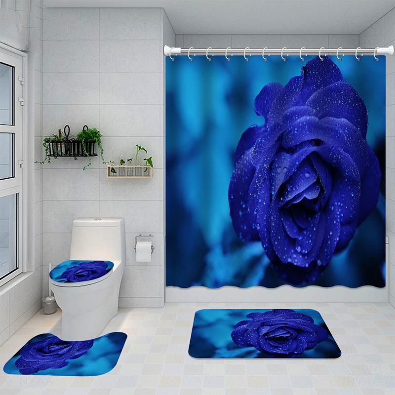 Bathroom Four-Piece Polyester Shower Curtain Rose Series 3D Digital Printing Shower Curtain Bathroom Partition Curtain Shower Curtain