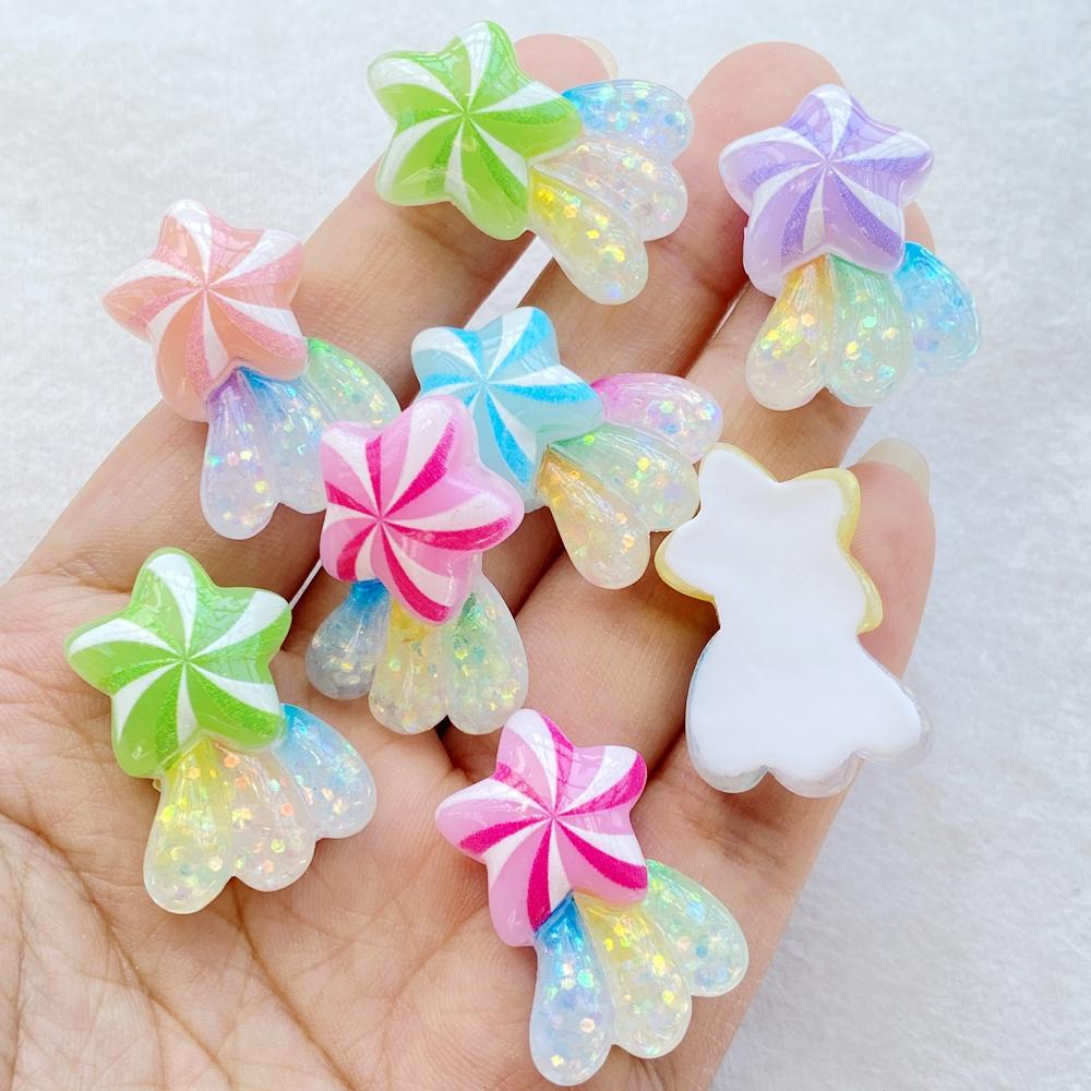 10pcs Resin Kawaii Cute Shiny Colorful Stars Rainbow Flat Back Stones Applique DIY Wedding Home Decor DIY Jewelry Making