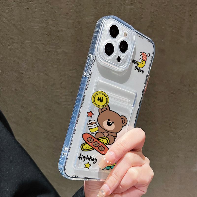 Card Slot Holder Silicone Wallet Pocket Case For iPhone 17 Air 16 14 Pro Max Oppo Reno 10 11 12 F Samsung S23 S24 S25 Plus Cover Clear Phone Bumper