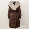 OFTBUY Winter Jacket Women Long Natural Real Raccoon Fox Fur Collar White Duck Down Coat Belt Thick Warm Casual Outerwear