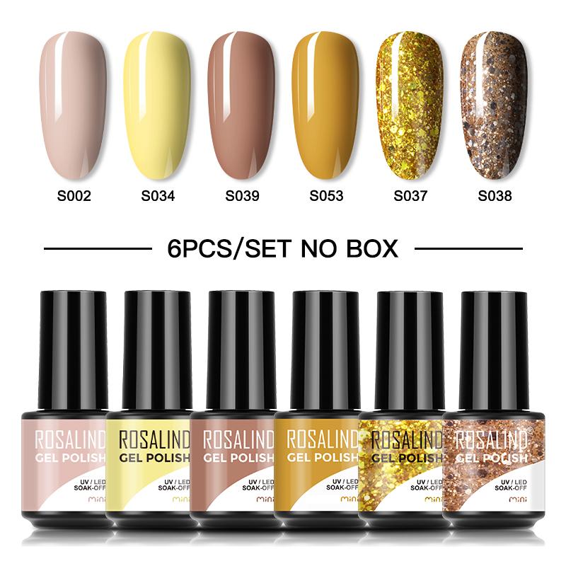ROSALIND 6 шт./лот набор лаков для ногтей телесного синего цвета с блестками гель-лак для ногтей полуперманентный гибридный лак для ногтей Гель-лак