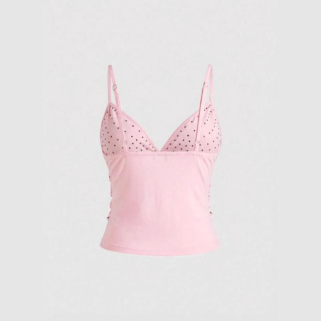 Y2K Fashion Trend Pink & Silver Rivet Camisole - Waist-Cinching Cropped Vest