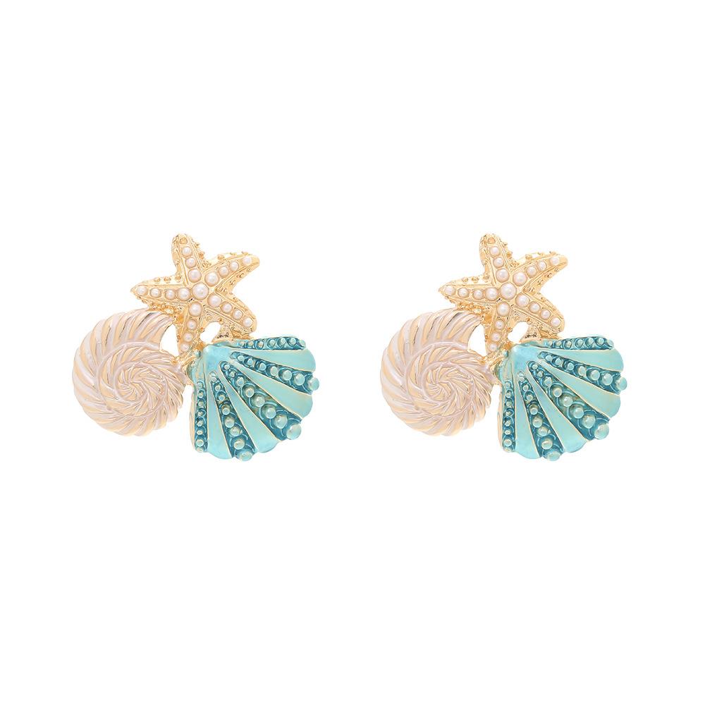 

DIGADAGU Alloy Shell Conch Imitation Pearl Stud Earrings New Simple Luxury Earrings Women Daily Zircon Accessories синій