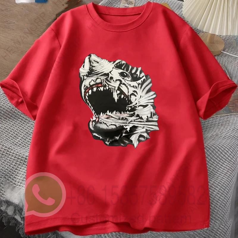 Scary Shark Mens Tshirt Summer Tracksiut Roundneck Pullovers Shortsleeved Tops Harajuku Cotton Sweatshirt Casual Streetwear