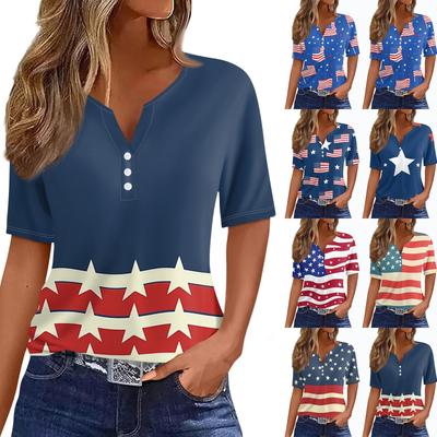 Mujer Camiseta Camiseta Estampado Botón Manga Corta Diario Fin de Semana Moda Básico Escote en V Regular Top