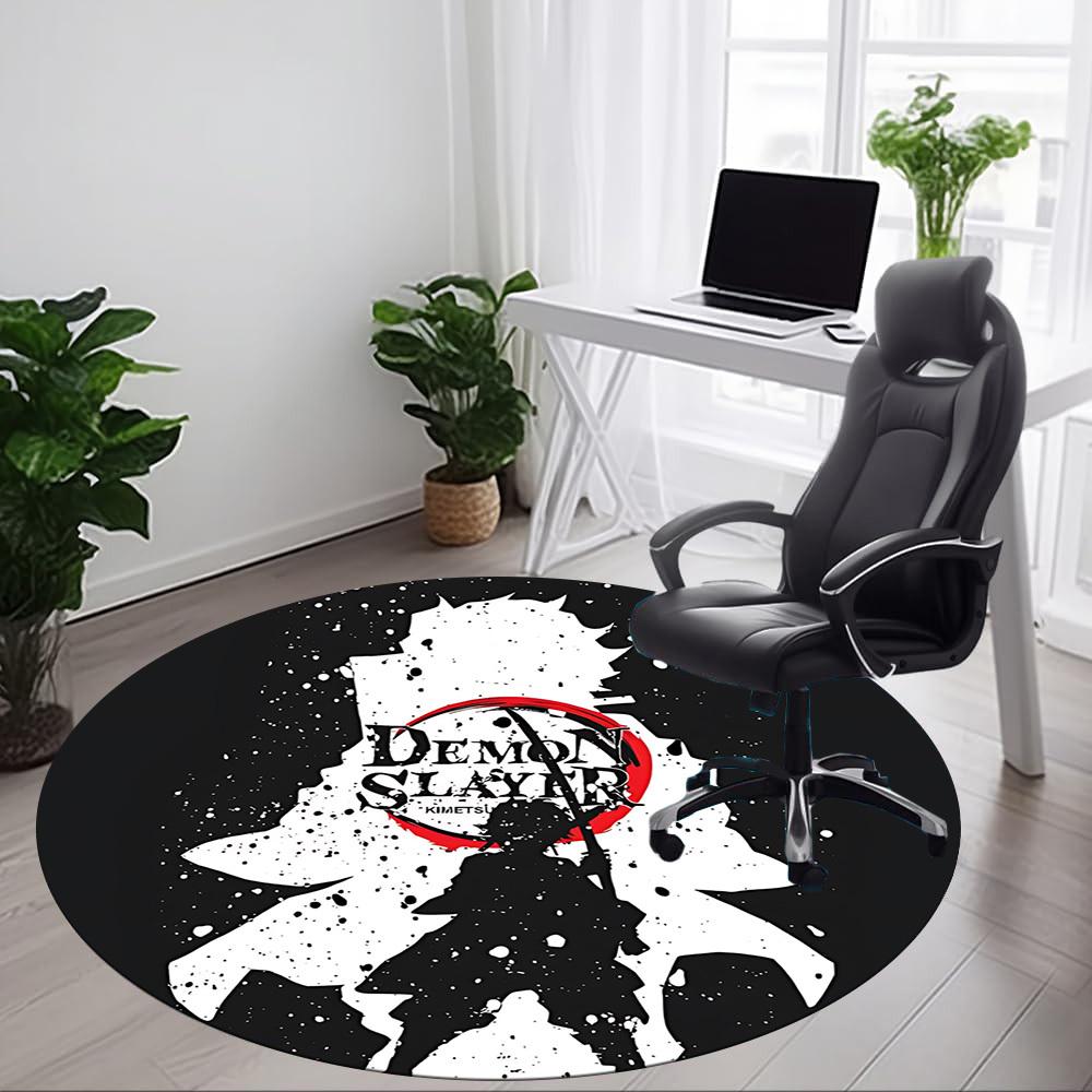 1PC Demon Slayer Office Round Rug - Perfect for Office or Study Decor, Machine Washable, Non-Slip Backing, Decorative Floor Mat