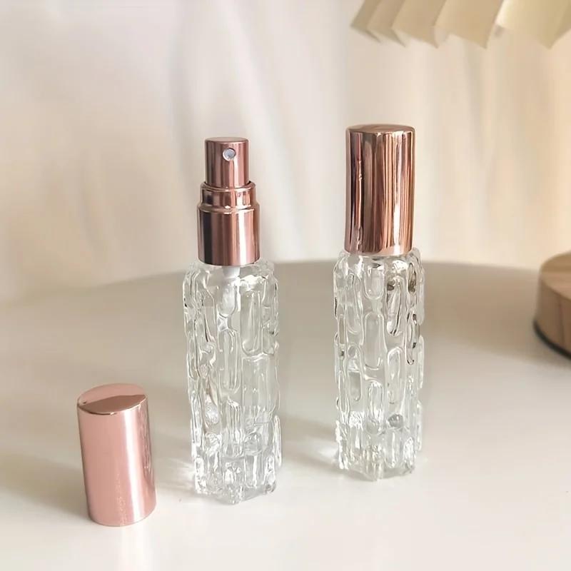 3pcs 10ml Mini Refillable Crystal Clear Glass Spray Bottle - Sleek Fine Mist Perfume Atomizer with Rose Golden Cap