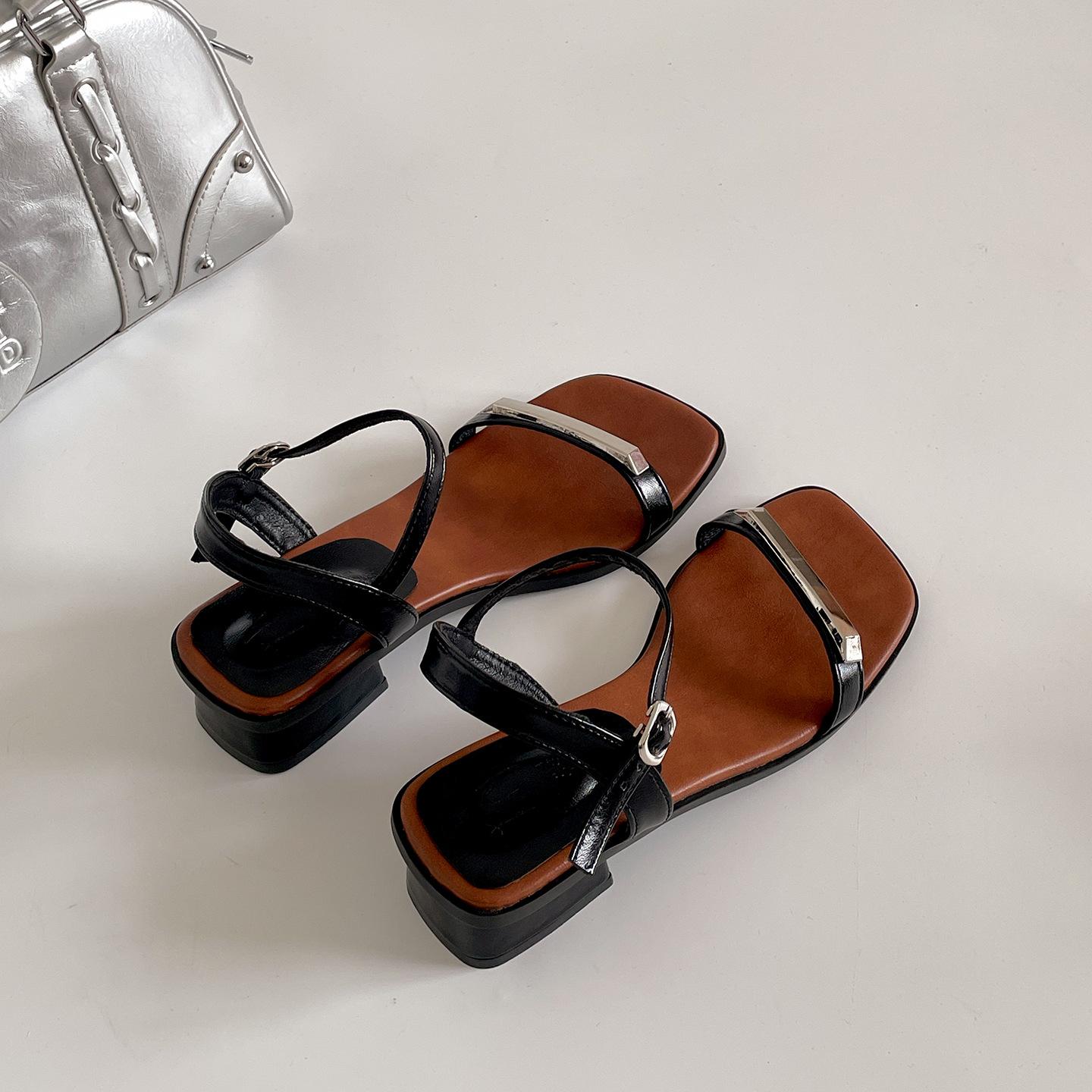 One-word thick heel sandals high-end sandals 35