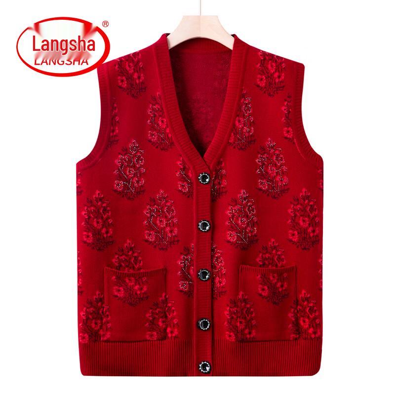 Damen Floral V-Ausschnitt Strickweste für reife Damen