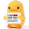 Positive Energy Duck Handmade Plush Wool Knitting Doll With Card Funny Crochet Duck Ornament Christams Gift Home Room Decoration