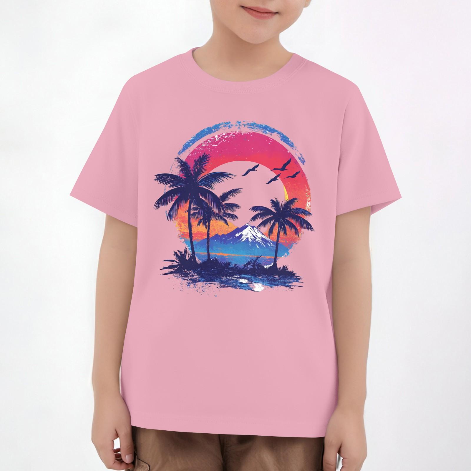 

Детские топы с коротким рукавом, повседневная футболка с принтом, круглый вырез, блузка-пуловер 160 розовый