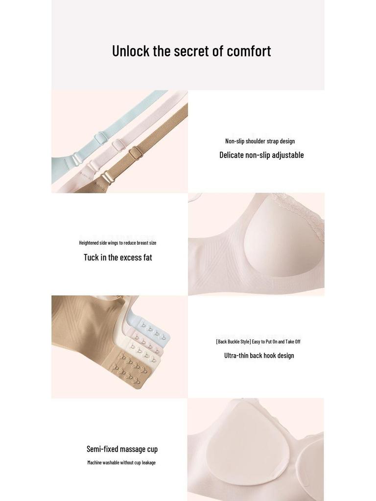 Soft, Skin-Friendly Seamless Bra: Side Support & Enhanced Gathering for Women, No Underwire, High Elasticity