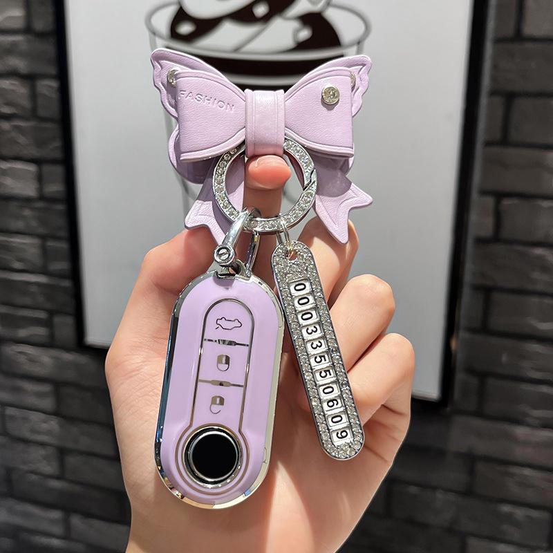 Tpu Remote Key Shell Case For Fiat 500 Panda Punto Bravo Tpu Car Key Cover 3 Buttons Flip Folding Key Cover Key Chains Set