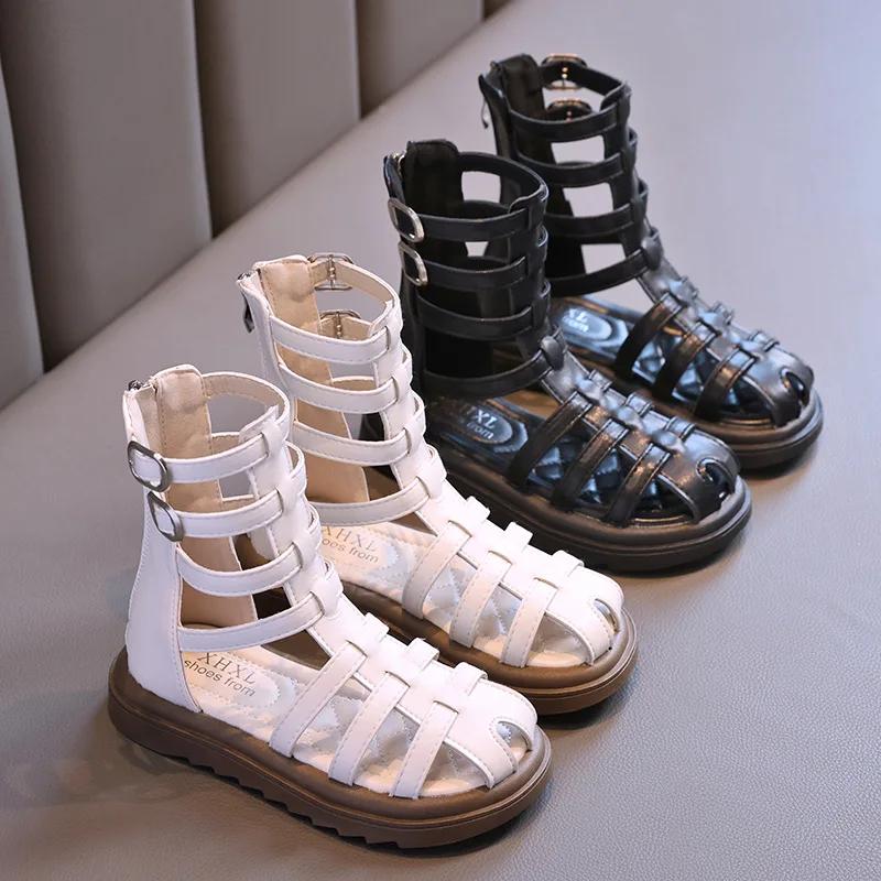 New Summer Little Girl Children Sweet Princess Long Sandals High-top Gladiator Platform Shoes Kids Wedding Party Footwear