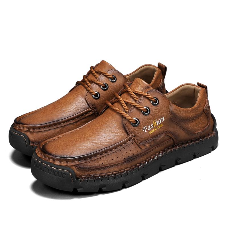 Fashion New Leather Men's Hiking Shoes Lace-up Man Light Flats Comfortable Outdoor Driving Flats Fashion Stylish Casual Shoes for Men