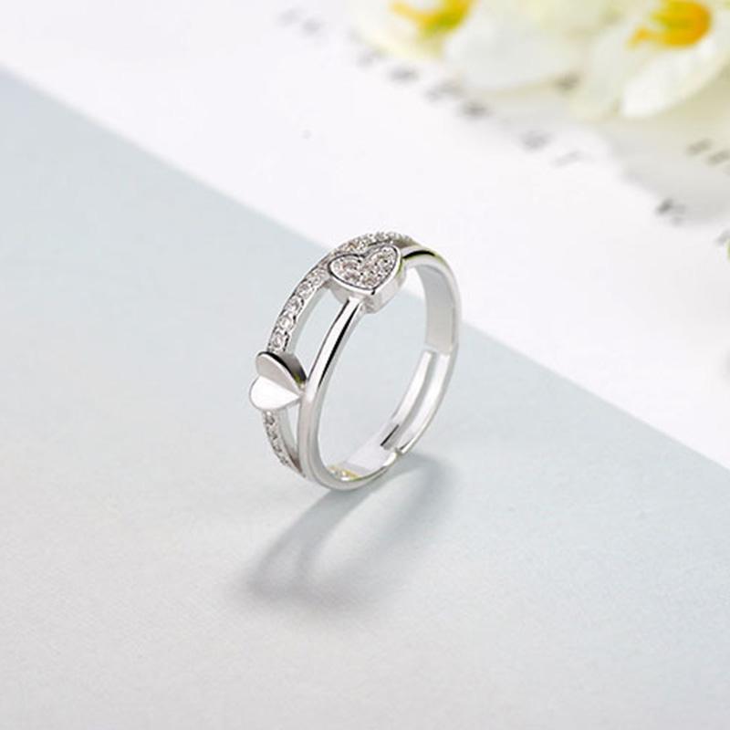 Fashion Ladies Crystal Love Heart Adjustable Open Rings Jewelry