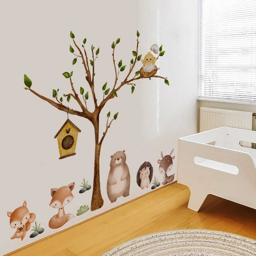 Forest-themed Animal Tree Bedroom Self-adhesive Decorative Warm Wall Stickers