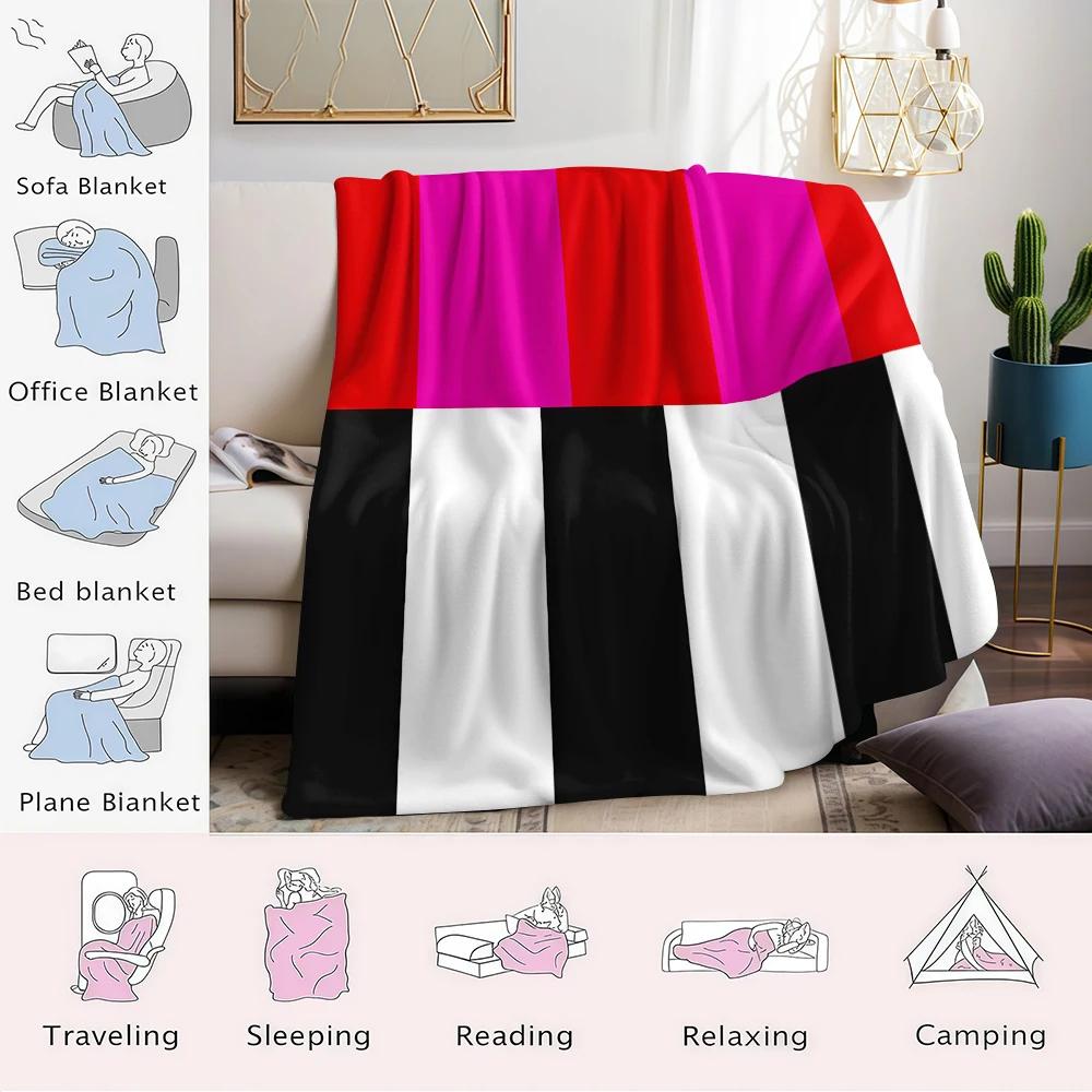 Color - Block Stripes Flannel Blanket Warm Soft Halloween Christmas Couch Warm Cozy Decorative Decor Gift for All Season