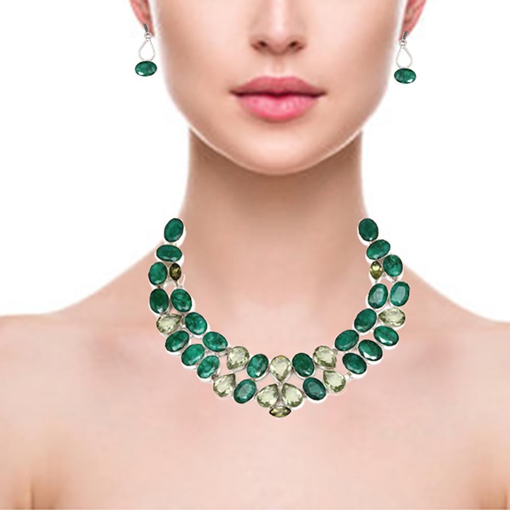 Emerald Sapphire Green Amethyst Quartz Handicraft Jewelry Necklace &Set  18-20''