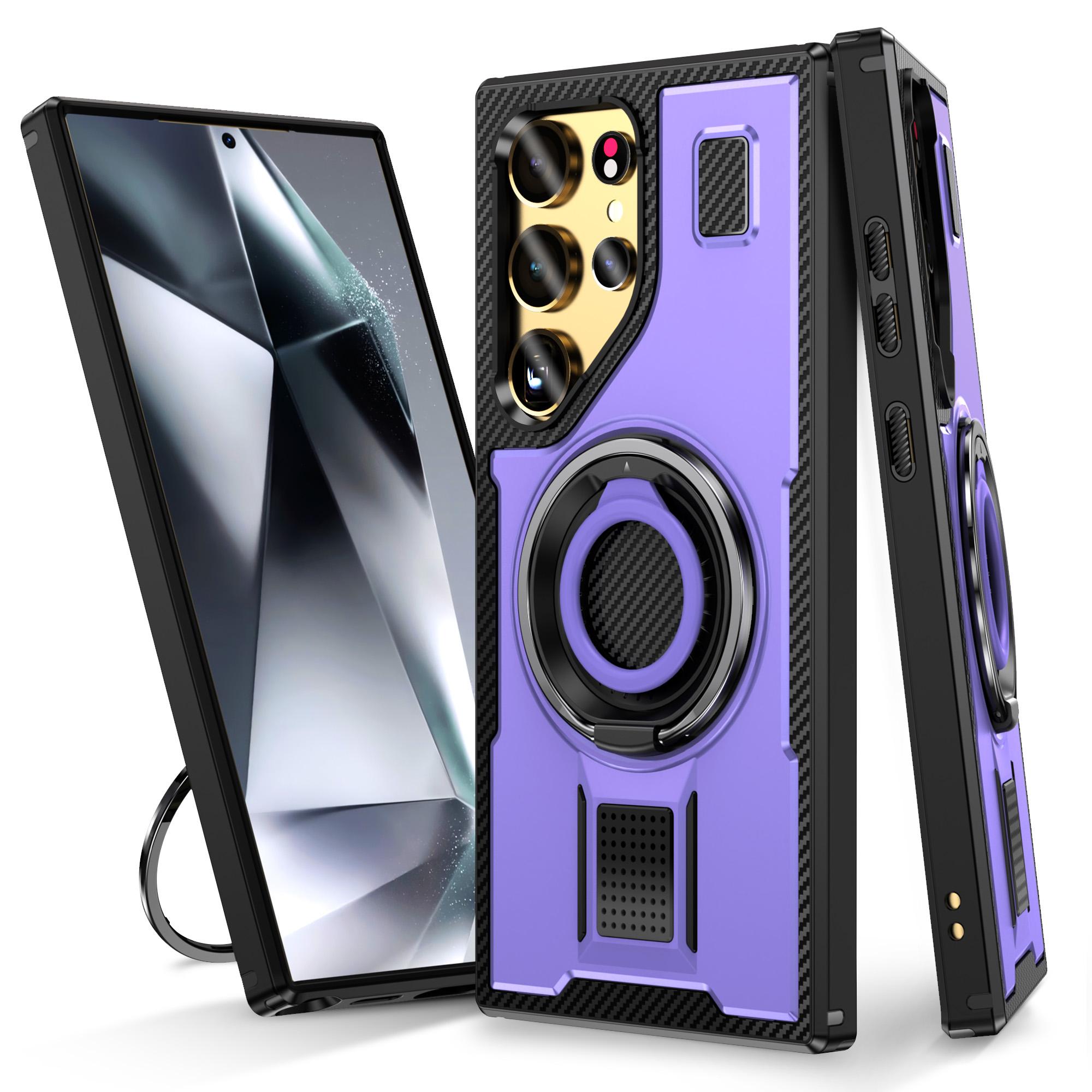 

For Samsung Galaxy S25 Ultra Case TPU+PC Kickstand Phone Cover with Silicone Finger Strap Purple