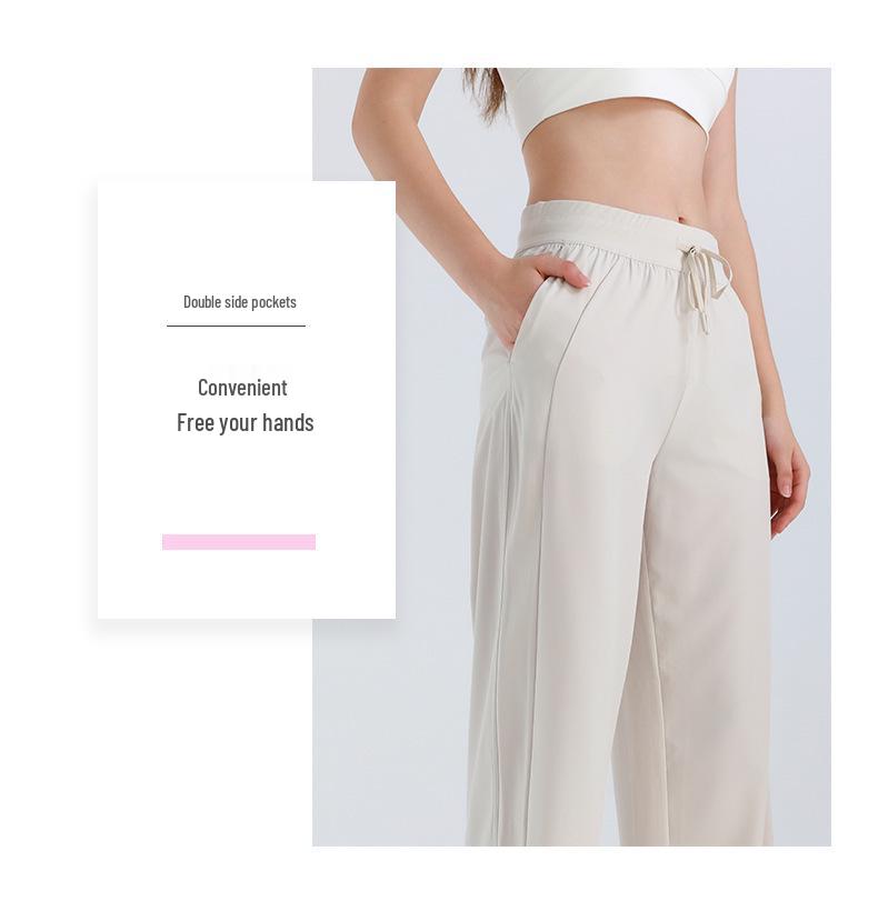 Damen Sommer Yoga Hose mit Hohem Bund, Weiter Beinform, Sonnenschutz und Taschen