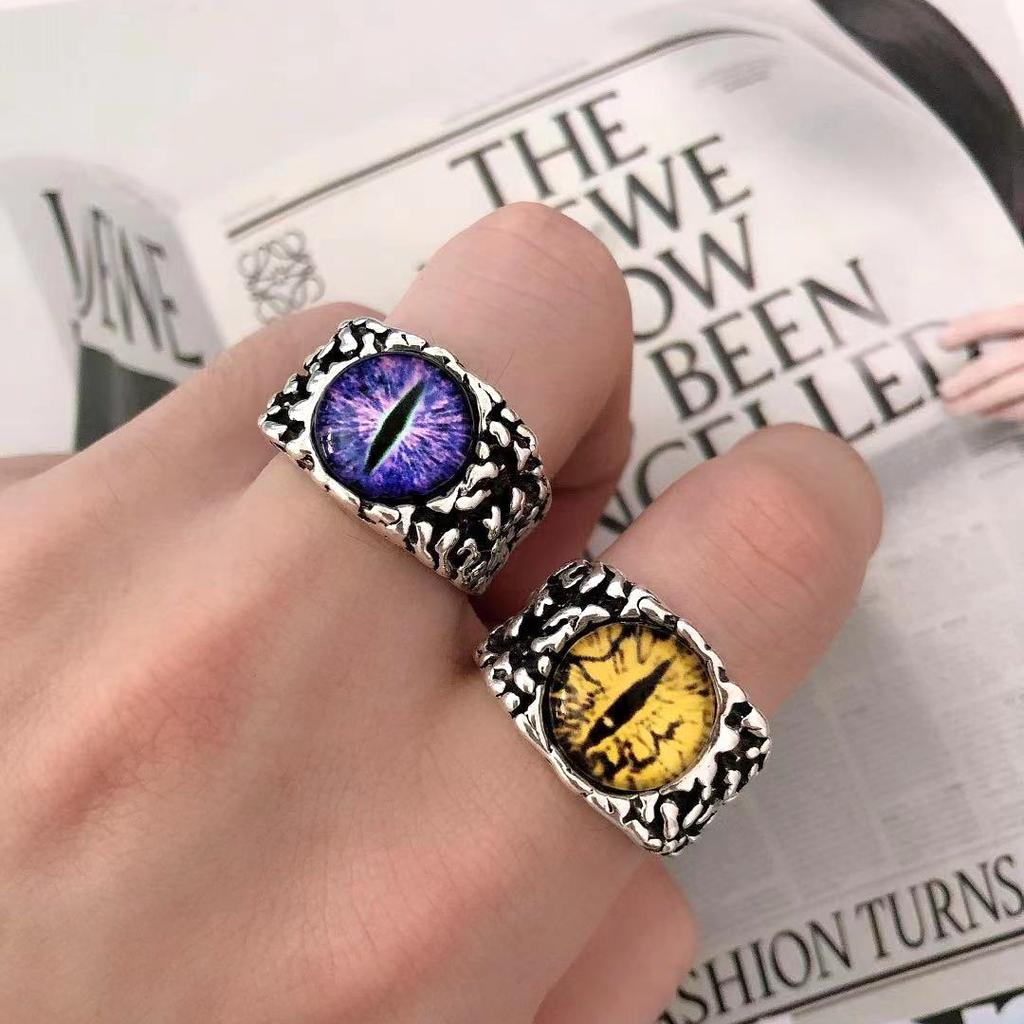 Retro Demon Eye Ring For Men Punk Gothic Adjustable Handmade Rock Biker Jewelry Man Gift Three Size