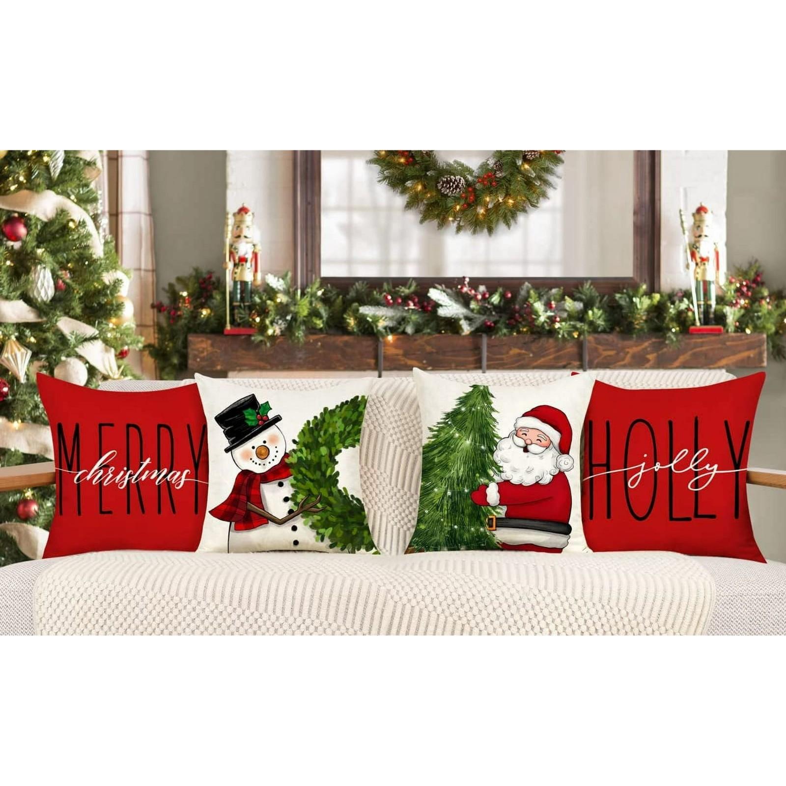 

Merry Christmas 4PCS Cushion Covers Santa Claus Snowman Cartoon Throw Pillowcase Xmas New Year Christmas Home Decor 45x45cm One Size красный