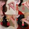 New Year's red flower flocking stud earrings women's niche earrings versatile earrings autumn and winter