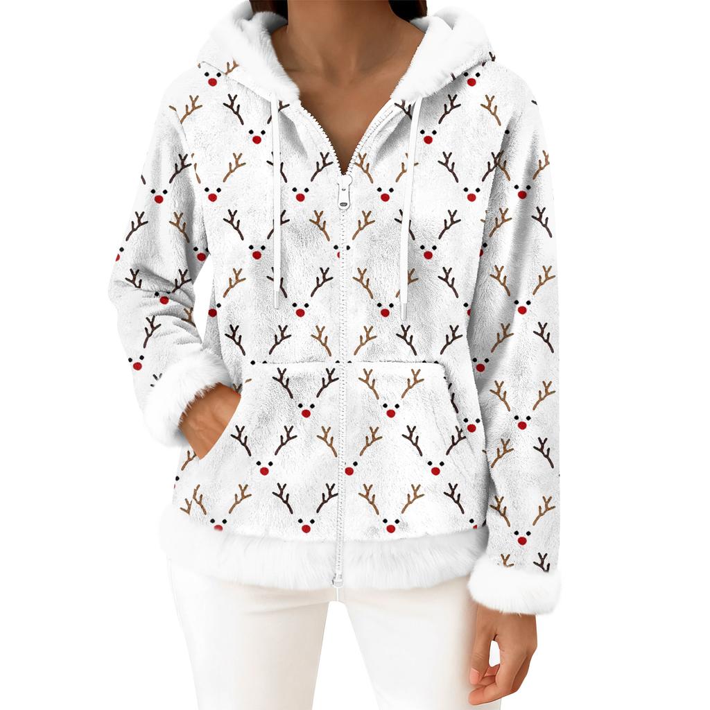 Women's Casual Fashion Long-Sleeved Zip-Up Fleece Hooded Cardigan