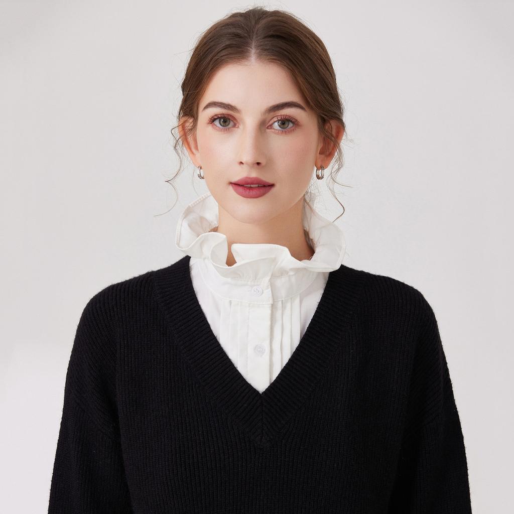 Pilzknopfleiste, gepresster Faltenkragen, verspielt und süß, weißes Baumwollhemd, falscher Kragen