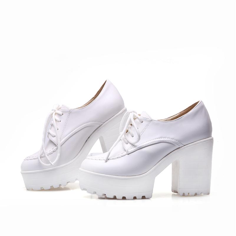 

Meotina Женские туфли-лодочки из искусственной кожи с круглым носком, на толстом высоком каблуке, на платформе, со шнуровкой, женские модные туфли весна-осень, белые, черные, 42 34 белый