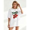 Oversized T Shirt Black Tomato Print With Cherry Tomatoes And Text For Casual Wear