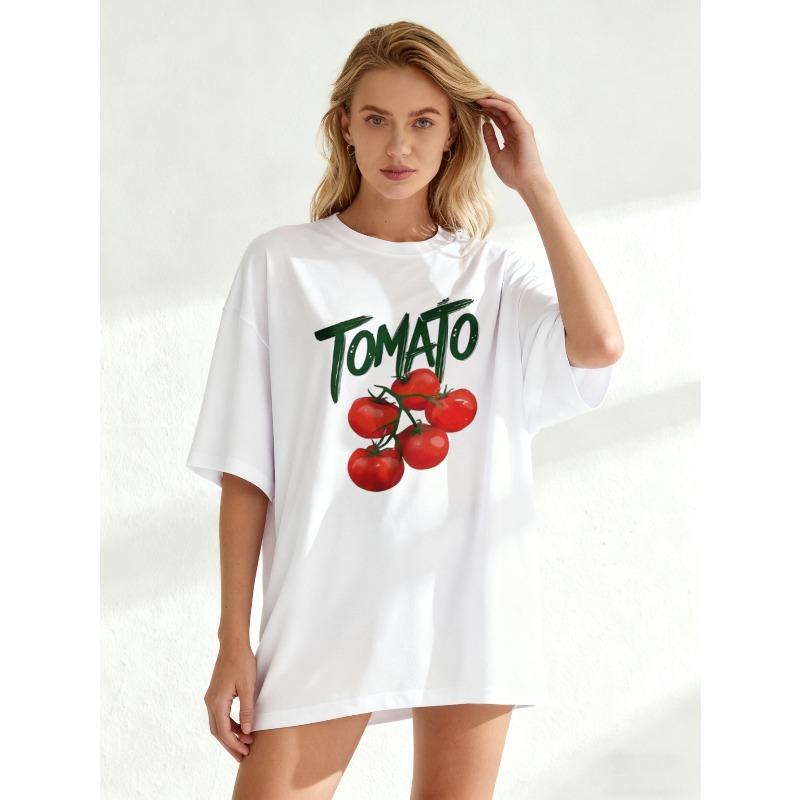 Oversized T Shirt Black Tomato Print With Cherry Tomatoes And Text For Casual Wear
