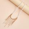 Delicate Layer Chain Chokers Necklace With Irregular Cultured Pearls And Cascading Tassels Embellishment