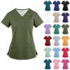 Modische Damen-Arbeitsbluse mit V-Ausschnitt, kurzen Ärmeln, Tasche, lockerem Schnitt und Schlitz