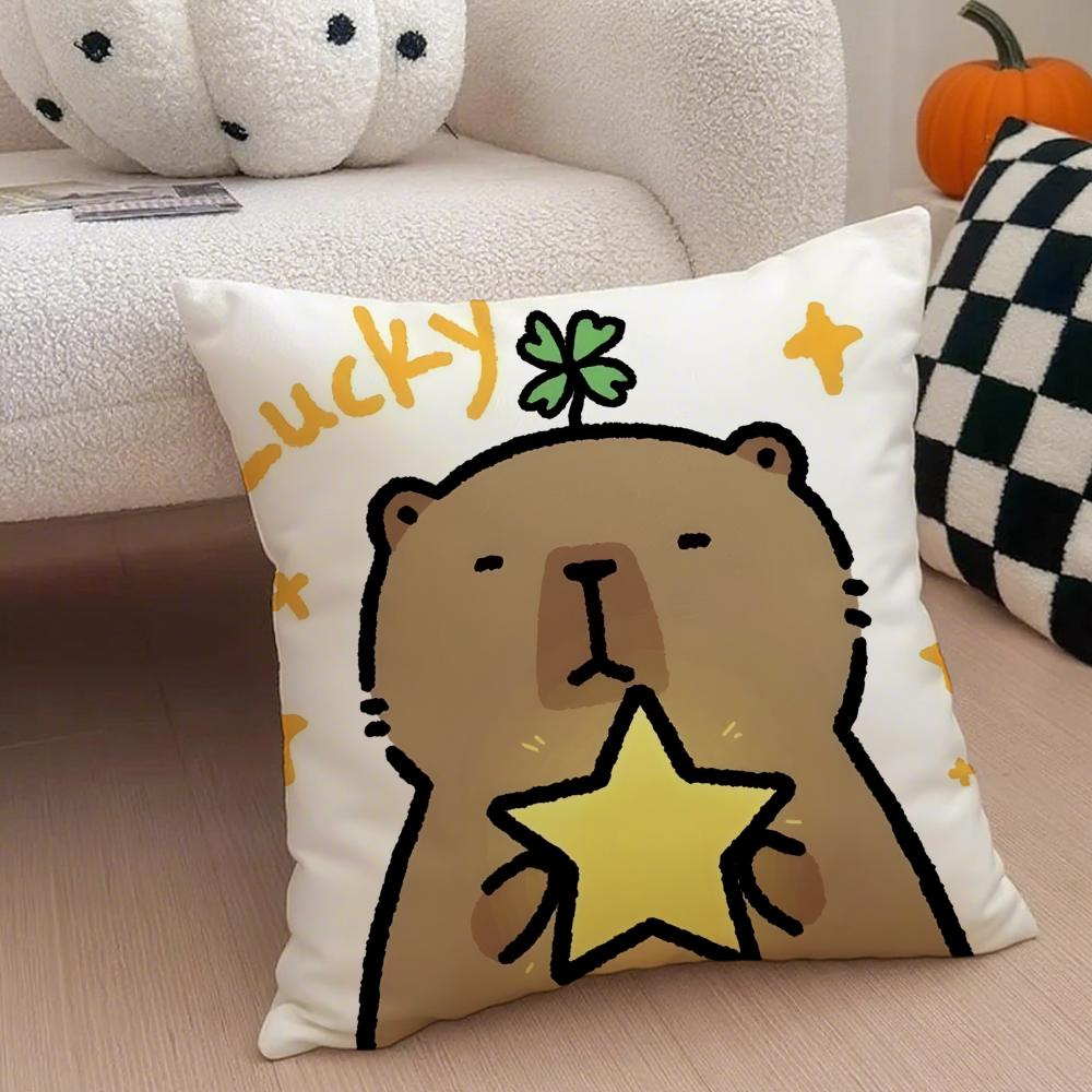 Cute Animal Cartoon Companion Capybara Cushion Cover Throw Pillow Cover Hidden Button Durable Polyester Chair Cushion