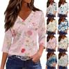 Women’s V Neck 3/4 Sleeve Blouse with Large Floral Print Relaxed Fit Lightweight Casual Top for Daily Wear