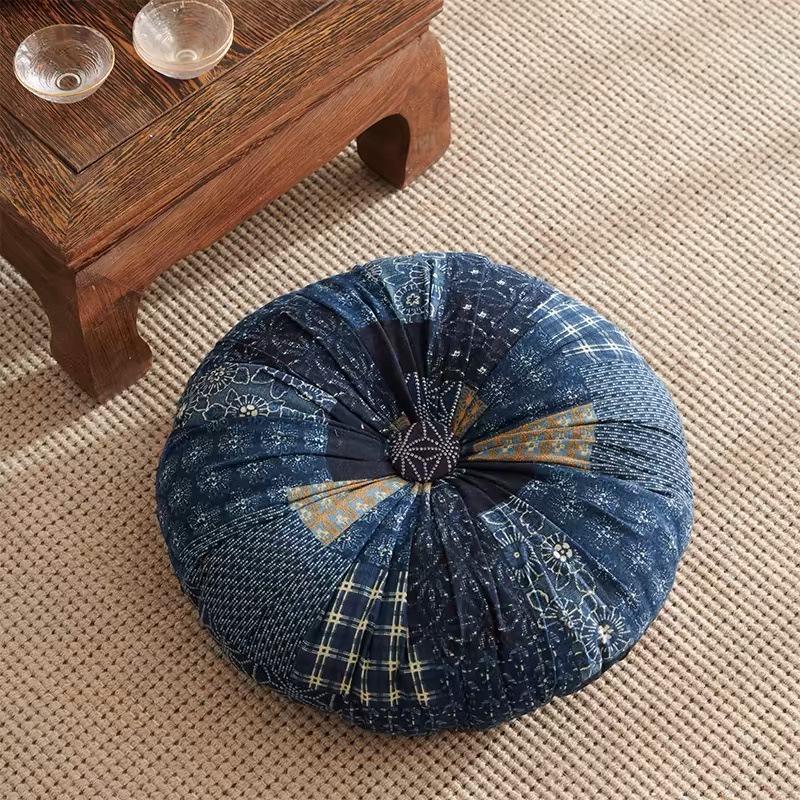 Bohemian Round Pouf Cushion - Pumpkin Shape for Sofa, Backrest, or Meditation.