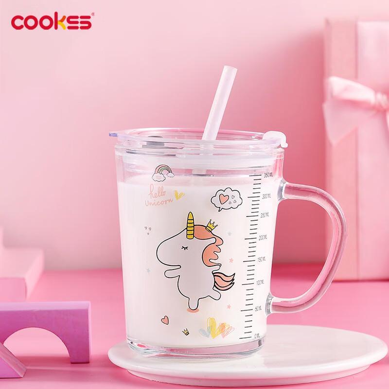COOKSS Kids  Glass Milk & Drinking Cup with Straw and Handle