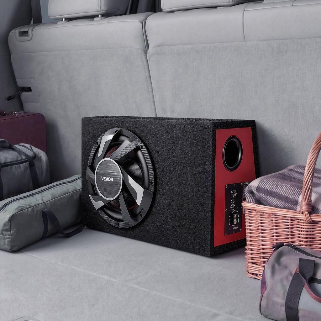 Subwoofer Basspaket, 305mm, 245W RMS, Komplettes Auto-Audio Subwoofer- und Verstärkerpaket, mit bestücktem Gehäuse, integriertem Verstärker und Verkabelungsset, Schlank