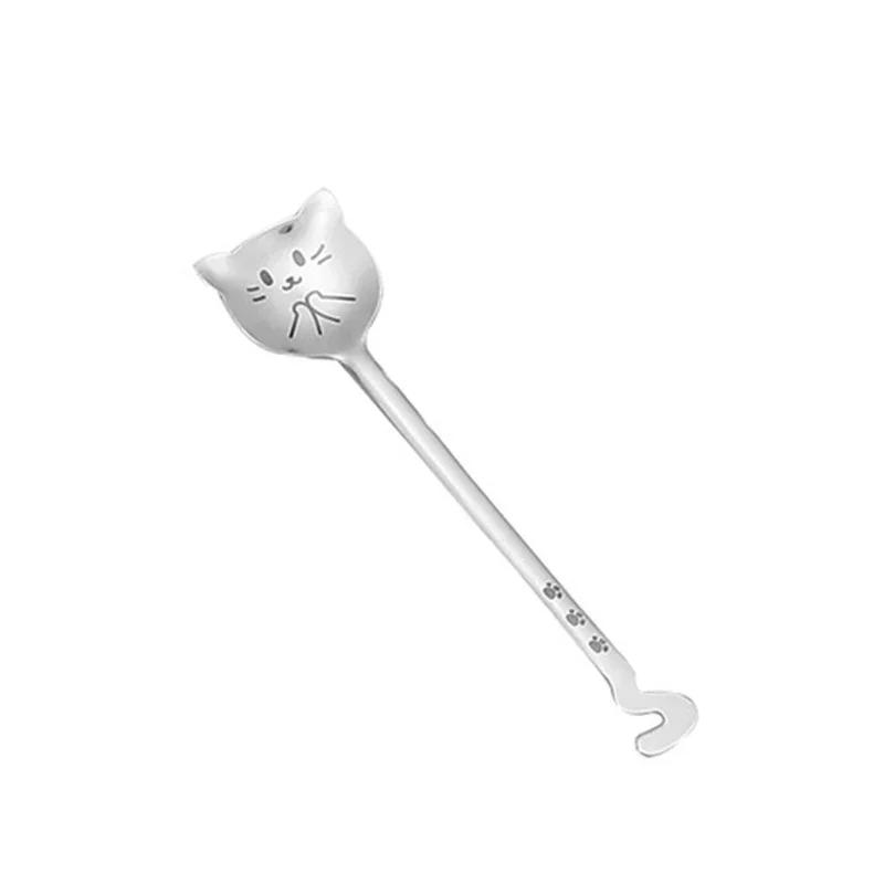 1PCS Funny Tea-Spoon for Coffee Long Tail Cat Coffee Spoon Long Handle Spoon Birthday Gift 304 Stainless Steel Tableware