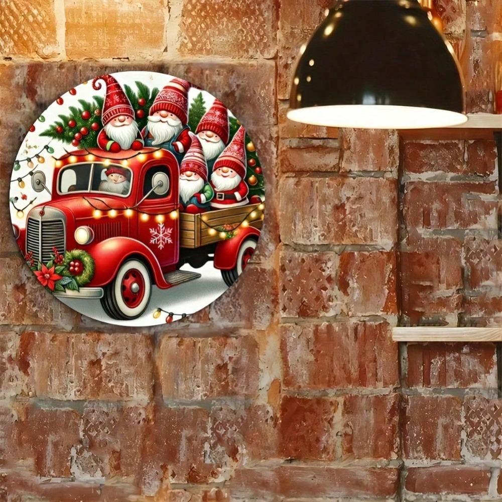 Santa Sleigh Round Metal Tin Sign Vintage Christmas Wall Decor for Home