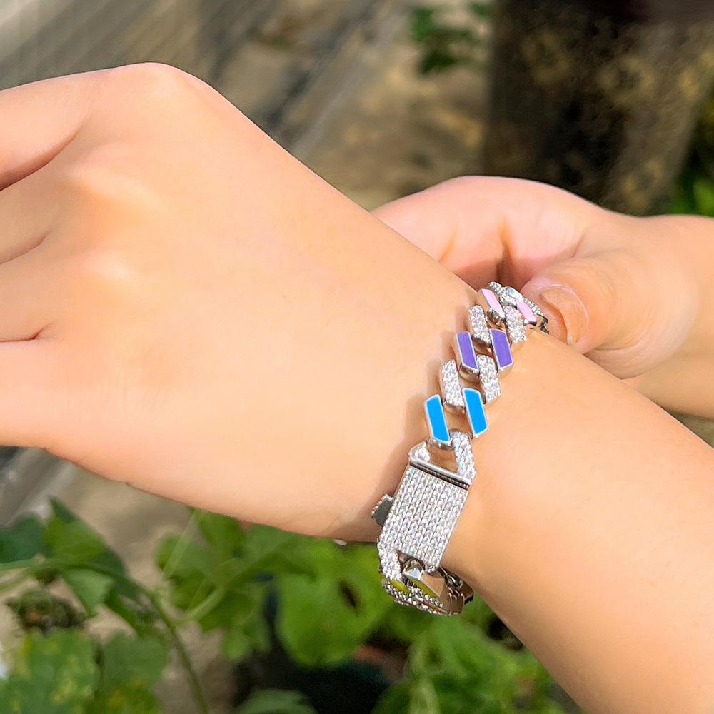 Männer und Frauen Hip Hop Buntes kubanisches Armband Nachtclub Mikro Zirkon Farbige Emaille Voll Diamant Schmuck