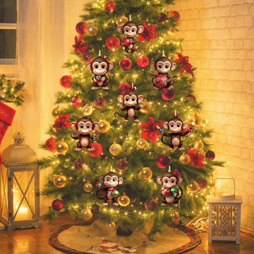 Christmas Tree Decorations with Santa Hats Cute Monkey Countdown Calendar Multi-Purpose Hanging Monkey Ornaments for Home Decor
