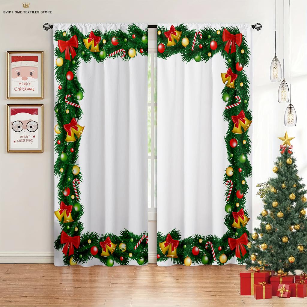 2pcs Snowflake Santa Claus Christmas Decorative Curtains Holiday Party Decorative Curtains New Year Gifts Machine Washable