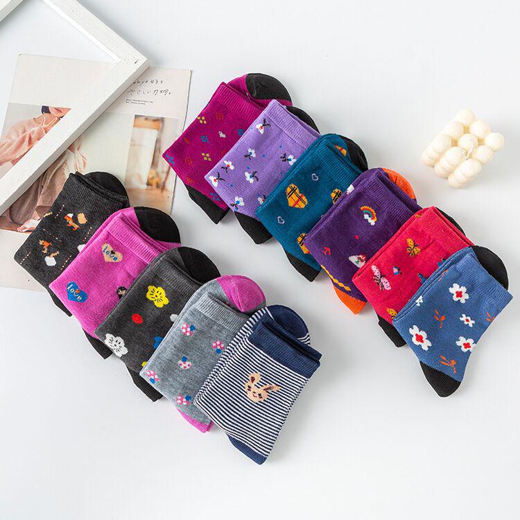 Women's Mid-Calf Cartoon and Casual Warm Socks, Multiple Patterns - Autumn/Winter Collection for Students and Adults.