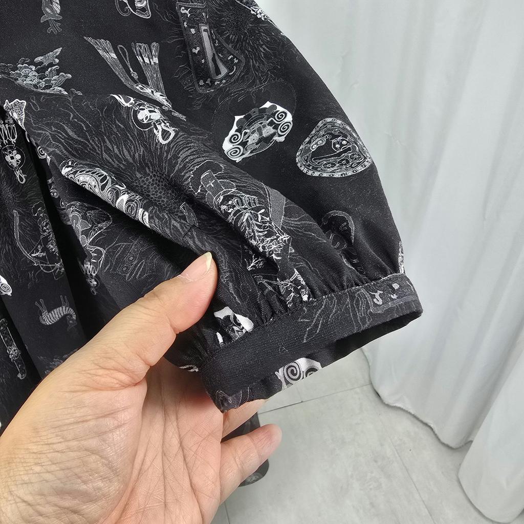 Jaqueta Hanbok Moderno Coreano com Manga Bufante.-preto