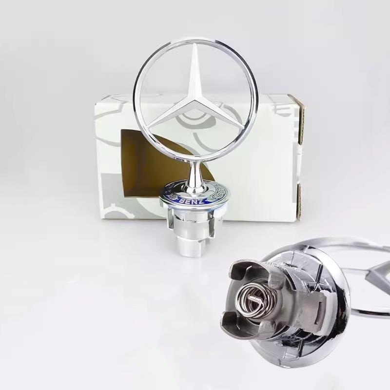 CRE1 Car Sticker Standard 44mm 3D Metal Blue Chrome Star Bonnet Hood Emblem Badge Polished Bright Chrome Surface For Mercedes Benz W2